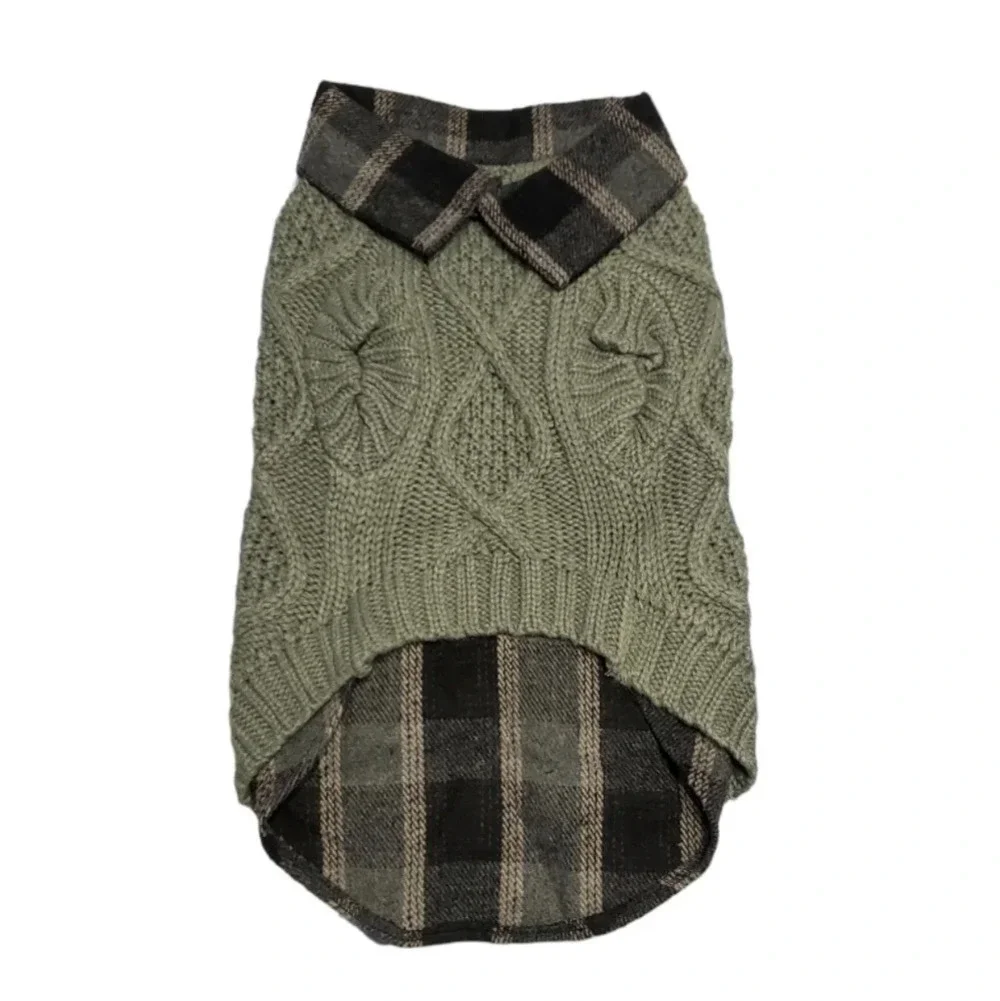 NWOT Scenereal Small Dog Plaid Cable Knitted Winter Sweater S-M